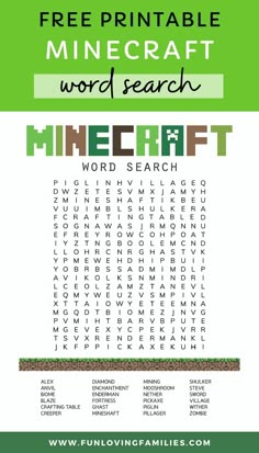 a printable word search for the free printable minecraft word search