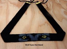 Wolf Eyes Hat Band. Black grey yellow seed beads woven into a hat band. Gift Cowboy/girl birthday Christmas anniversary. Hand woven. Adjustable Black Headband As Gift, Adjustable Black Headband Gift, Black Adjustable Headband, Adjustable Black Handmade Headband, Handmade Black Hat Bands For Festival, Handmade Black Hat Bands, Handmade Adjustable Headband As Gift, Adjustable Handmade Headband As Gift, Adjustable Handmade Headband For Gifts