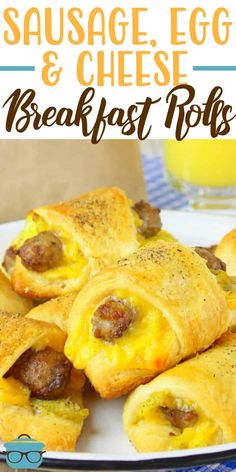 sausage egg and cheese breakfast rolls on a plate