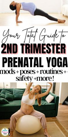 Everything you need to know about yoga in pregnancy during the second trimester. Modifications, precautions, poses to avoid, how to practice. Prenatal Bedtime Yoga, Yoga For Pregnant Women Second Trimester, Second Trimester Yoga Poses, Pre Natal Yoga, 2nd Trimester Exercises, Prenatal Stretches 2nd Trimester, Workout For Pregnant Women 2nd Trimester, 2nd Trimester Yoga, Birthing Ball Exercises Second Trimester