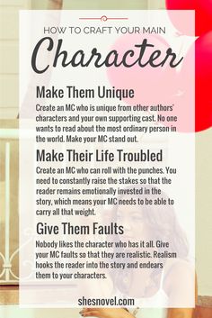 a poster with the words how to craft your main character