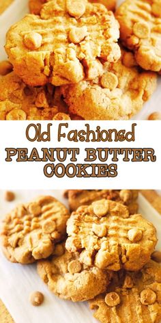 old fashioned peanut butter cookies on a cutting board with the words, old fashioned peanut butter cookies