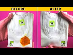 the before and after pictures show how to remove stains from t - shirts with orange dye