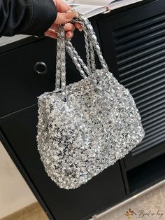 BirdinBag - Chic Sequin Chain-Strap Decor Bucket Bag Silver Bags, Sequin Decor, Novelty Bags, Pink Backpack, Word Wrap, Print Style, Bag Bag, Bag Set, Shoulder Tote