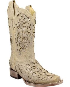 Corral Women's White Glitter & Crystals Cowgirl Boots - Square Toe, White Cowboy Boot Wedding, Boot Wedding, Glitter Wallpaper Iphone, Cowgirl Boots Square Toe, Cowgirl Boots Wedding, Corral Boots Womens, Classic Black Boots, Country Shoes, Wedding Boots