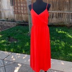 Cute Sun Dress. Bright Red. Chic Red V-neck Sundress, Red Sundress Midi Dress For Party, Red Sundress For Party, Red V-neck Dress For Casual Occasions, Red Party Sundress, Red Summer Sundress Midi Length, Orange Sleeveless Dress For Holiday, Red Summer Midi Dress For Casual Occasions, Red Sleeveless Lined Maxi Dress