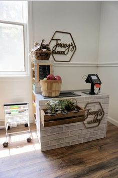 a counter with some fruit on top of it