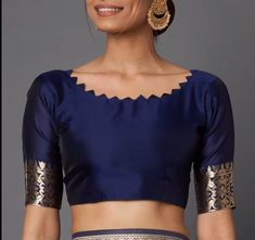 Navy blue blouse designs new model - The Handmade Crafts Navy Blue Blouse Designs, Plain Blouse Designs, Blue Blouse Designs, Best Blouse Designs, New Saree Blouse Designs, Traditional Blouse Designs, Latest Model Blouse Designs