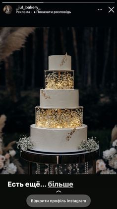 a three tiered cake sitting on top of a table