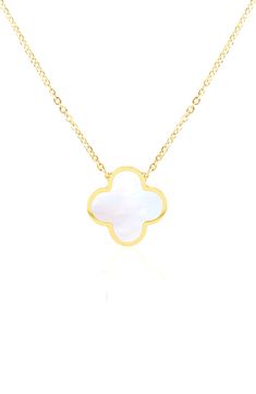 A clover pendant necklace crafted in 14-karat yellow gold plated sterling silver is a must-have staple for your collection. 14" length; 3 1/2" extender Sterling silver/14k-gold plate/mother-of-pearl or onyx Made in Turkey Clover Pendant, Jewel Necklace, Necklace Craft, School Fits, Gold Pearl, Gold Plated Sterling Silver, Womens Jewelry Necklace, Mother Of Pearl, Jewelry Necklace Pendant