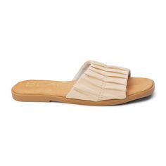 One-band slide sandal with wrinkle detail.This item is final sale. No returns, refunds, or exchanges. Mom Dad Baby, Trending Flats, Leather Slide Sandals, Slides Sandals, Boot Accessories, Sandals For Sale, Leather Slides, Girls Boots, Sneaker Collection