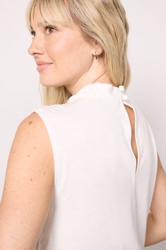 An elevated take on a wardrobe staple, this EVEREVE tank features a sleeveless silhouette with a high cowl neckline, back keyhole button closure, and pleated shoulder detail. Style from day to night with jeans, cutoffs, or wide leg pants. | EVEREVE Women's Dakota Cowl Neck Tank Top, Size XS, White Cowl Neck Tank Top, Fall Closet, Brand Style Guide, Fashion 101, Cowl Neckline, Fall Shopping, Tee Dress, Work Fashion, Fashion Flats