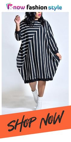 Black Fashion Casual Striped Loose Long Sleeve Dress Trendy Oversized Knee-length Dress, Casual Oversized Striped Dresses, Trendy Striped Long Sleeve Dress, Trendy Long Sleeve Striped Dress, Trendy Striped Fall Dresses, Casual Striped Midi Dress For Fall, Trendy Striped Dresses For Fall, Chic Oversized Knee-length Dresses, Trendy Oversized Mini Dress