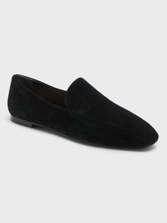 Sleek and soft loafers, designed with an elongated, squared shape known as a "snip toe. " SUEDE: Crafted in luxuriously soft and sturdy suede.  Leather lining.  Exclusive Padding System features memory foam and a cushioned insole designed for all-day comfort.  Flexible skid-resistant outsole with comfort pod at bottom. Suede Pointed Toe Slip-ons For Work, Suede Slip-ons With Textured Sole, Classic Suede Slip-ons With Flat Heel, Flat Suede Slip-ons With Textured Sole, Classic Suede Flat Slip-ons, Elegant Suede Slip-ons For Fall, Suede Loafers With Cushioned Footbed For Work, Suede Loafers With Flat Heel For Business, Modern Suede Slip-ons For Formal Occasions