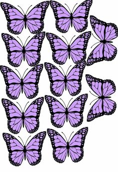 a bunch of purple butterflies flying in the air