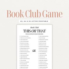 the book club game is shown on top of a white background with an orange border