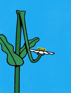 a cartoon image of a plant with a toothbrush in it's mouth, against a blue sky