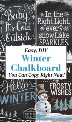 chalkboard christmas signs with the words easy diy winter chalkboard you can copy right now