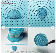 four pictures showing how to use a toothbrush for brushing teeth with the help of scissors