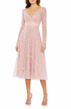 Mac Duggal Floral Appliqué Long Sleeve Lace A-Line Gown | Nordstrom Short Wedding Guest Dresses, Gaun Koktail, Cocktail Dress Nordstrom, Pink Tulle Dress, Designer Formal Dresses, A Line Cocktail Dress, Semi Formal Dress, Groom Dresses, Pink Tulle