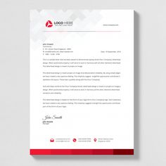 a letterhead for a company with red accents