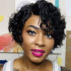 Lace Side Part, Short Curly Pixie Cut, Curly Bobs, Hello Hair, Short Lace Front Wigs, Bob Black, Black Curly Wig