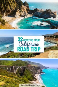 the california road trip with text overlay that reads 3 amazing stops in california road trip