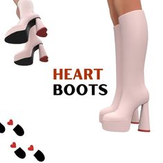 a pair of white high heeled boots with hearts on them