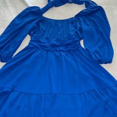 Nwt Junior Girls Royal Blue Dress With Chiffon Sleves And Back Bow Tie In Xxl. Chiffon 3/4 Sleeves Can Be Sworn In Or Off The Shoulder. Lightweight Fabric. Lined In Skirt. Open Back Is Tied With Gorgeous Chiffon Bow. Rouged Waist In Front Has Elastic In Back. Perfect For A Hoco Dance! Royal Blue Girls Dress, Hoco Dance, Chiffon Bow, Royal Blue Dress, Tie Colors, Blue Dress, Lightweight Fabric, Bow Tie, Royal Blue