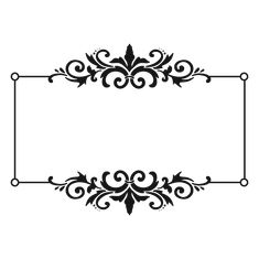 a black and white frame with an ornate design on the bottom, it is blank for text