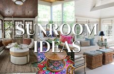 the sunroom is filled with lots of furniture and decor in different styles, colors, and sizes