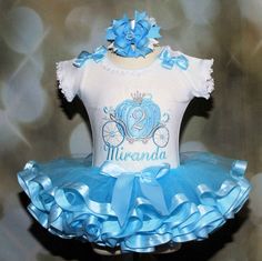 Cinderella Carriage Princess 2nd Birthday Tutu Outfit, Blue and Silver , Baby tutu, Princess 1st birthday tutu dress Fancy Cinderella tutuOur custom-made tutus are the perfect finishing touch for your little princesss 2nd birthday party. Available in a variety of colors, this one is blue, each  birthday tutu outfit is custom-embroidered with your child's name on the front. Made from premium tulle and finished with 30 yards of satin ribbon  and rhinestone embellishments for extra sparkle and shin Cinderella Tutu, Minnie Mouse Birthday Outfit, Cinderella Birthday Party, Birthday Tutu Dress, Ribbon Trim Tutu, 1st Birthday Tutu, 1st Birthday Dresses, Cinderella Dress, Cinderella Carriage