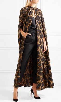 Cape Outfits For Women, Design Abaya, Leopard Print Fashion, Latest Designer Dresses, Pattern Romper, Leopard Design, Animal Print Fashion, Maxi Coat, Casual Rompers