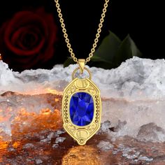 Blue Sapphire Droplet Necklace - Gold Necklace  Introduction Make a lasting impression with the elegant Blue Sapphire Droplet Necklace, a stunning gold necklace designed to capture attention with its rich, deep blue sapphire. As the September birthstone, sapphire symbolizes loyalty and wisdom, making it a meaningful and timeless gift for special occasions. Gemstone Details: * Gemstone: Blue Sapphire * Gemstone feature: lab grown * Color: Blue * Gemstone Size * 14*10 MM approximately Details of the Product * Product making :Handmade     * Base Metal :Sterling silver  * Metal Purity :925/1000     * Plating types : Gold plating, & Rose Gold plating, Natural silver polish * 925 sterling silver Ring with 14 carat gold plating over 925 sterling silver. * Made with eco-friendly materials * Handma Royal Blue Jewelry For Gifts, Royal Blue Jewelry Gift, Royal Gold Jewelry Gift, Royal Gold Jewelry For Gift, Royal Gold Jewelry As A Gift, Royal Blue Jewelry For Gift, Elegant Lab-created Sapphire Birthstone Necklaces, Elegant Sapphire Color Gold-plated Necklace, Sapphire Birthstone Necklace In Lab-created Sapphire