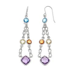 Sophisticated style abounds with these colorful gemstone chandelier earrings. Click on this JEWELRY & WATCHES GUIDE to learn about fit, styles, materials and more!EARRING DETAILS Length: 2.25 in. Backings: fishhook Metal: sterling silver Plating: rhodium Packaging: boxed STONE DETAILS Stone type: citrine, green quartz, blue topaz, amethyst Total weight: 3 3/4 ct. Shape: round, square Setting: bezel Gemstones may have been treated to enhance their appearance. Special care may be required. Please