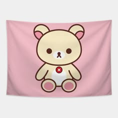 a pink wall hanging with a brown teddy bear on it's face and eyes