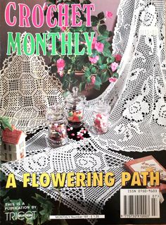 the front cover of crochet monthly magazine with flowers and potted plants