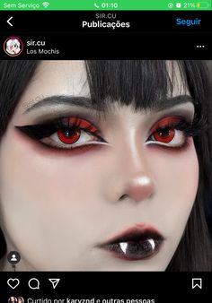 Makeup For Vampire, Succubus Costume Makeup, Red And Black Vampire Makeup, Red Goth Eyeshadow, Vampire Make Up Ideas, Succubus Makeup Ideas, Succubus Costume Cosplay, Dark Valentine Makeup, Alt Red Makeup