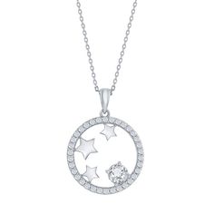 Complete your look with the star-studded style of this sterling silver Argento Bella circle pendant necklace. Complete your look with the star-studded style of this sterling silver Argento Bella circle pendant necklace.Click on this JEWELRY & WATCHES GUIDE to learn about fit, styles, materials and more! Length: 1.20 in. Chain length: 18 in. Chain type: cable Nickel free Metal: sterling silver Plating: gold tone, sterling silver Finish: textured Packaging: boxedSTONE DETAILS Stone type: cubic zir Sterling Silver Necklace With Star Charm, Anniversary Necklace With Star Charm, Anniversary Necklace With Round Star Charm Pendant, White Gold Jewelry With Star Charm, Textured Packaging, Star Pendant Necklace, Circle Pendant Necklace, Circle Pendant, Star Pendant