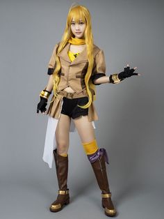 Includes:Jacket, tube top, belt, waist pack, shorts, leggings, socks, bib, gloves, wristbandsMaterial:Faux leather, uniform, satin, knitting
Weight:2kg Harajuku Style Cosplay Costume For Winter, Fitted Harajuku Cosplay Costume For Winter, Brown Cosplay Costume For Halloween, Rave Cosplay Costume For Cosplay Events, Yang Xiao Long, Calf Leg, Short Torso, Tights Outfit, Head And Neck