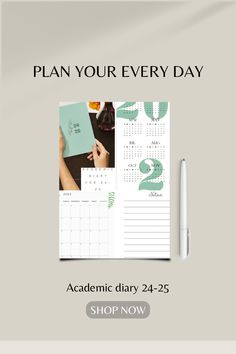 a desk calendar with the words plan your every day on it