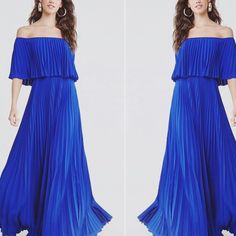 Pleated Maxi Dress Chic Blue Pleated Maxi Dress, Spring Blue Maxi Dress For Night Out, Blue Spring Maxi Dress For Night Out, Flowy Blue Maxi Dress For Night Out, Blue Evening Maxi Dress For Spring, Blue Maxi Dress For Evening In Spring, Spring Evening Blue Maxi Dress, Blue Pleated Maxi Dress For Summer, Royal Blue Maxi Dress For Spring Formal