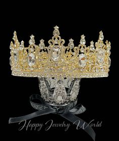 FREE SHIPPING + FAST SHIPPING + HIGH QUALITY or MONEY BACK DURABLE QUALITY: The crown is made of high-quality alloy and rhinestone diamond. They are manual workmanship, very comfortable to wear. Size: 21.5 Inches ELEGANT DESIGN: The crown is encrusted shinny diamond rhinestone. The intricate and delicate are very elegant and luxury. PRINCESS STYLE: You will be the center of attraction at party or event, when you wear the princess style fancy hair jewel accessories.  VARIOUS OCCASION: The crown i Vintage Gold Wedding, Jewel Accessories, Gold Wedding Crown, Bride Head, Goddess Crown, Carnival Themed Party, Fancy Hair, New Year's Party, Bridal Headdress