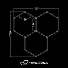 the hexglow floor plan is shown in black and white, with measurements for each