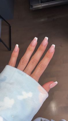 Clean Acrylic Nails Almond, Simple French Nails Coffin, Regular French Nails, Square Shaped French Tip Nails, Short Ballerina French Tip Nails, Nails Inspo Aesthetic Square, Bridesmaid Nails Coffin, Ballerina Nails French Tip Color, Black French Tip Nails Ideas