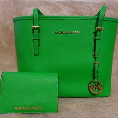 Saffiano Leather In Mint Condition With Matching Wallet. Designer Green Wallet For Daily Use, Designer Green Bag With Card Slots, Designer Green Bags With Card Slots, Designer Green Wallet For Everyday Use, Designer Green Wallet, Formal Green Bags With Card Slots, Green Leather Bags With Card Slots, Luxury Green Bags With Card Slots, Designer Green Bag With Interior Card Slots