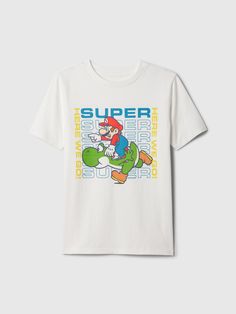 Soft cotton T-shirt.  Crewneck.  Short sleeves.  Graphic at front.  Straight, easy fit.  Hits at the hips. Gap Kids, 90s Kids, Super Mario, Toddler Boys, Kids Shirts, Cotton T Shirt, Cotton Tshirt, Gap