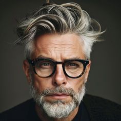 Stylish Hairstyles for Men Over 50 with Glasses – VAGA magazine Grey Hairstyle, Nice Glasses, Gray Hair Cuts, Hairstyles Men, Undercut Hairstyles