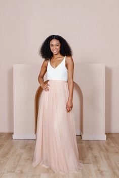 Skylar Tulle Skirt Tulle Skirts Outfit, Skirts And Tops, Wedding Parties Colors, Rehearsal Dinner Dresses, Crepe Top, Bridesmaid Dress Colors, Photo Outfit, Chiffon Skirt, Color Swatches