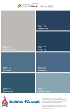 the color scheme for sheryln - williams's blue and gray paint swatches